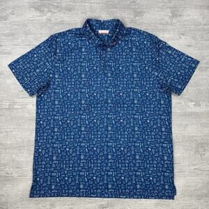 Fore Fathers XXL Lone Star Texas Polo Shirt Men Blue AOP Performance Preppy EUC